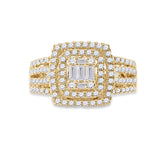 Anillo cuadrado de diamantes baguette para mujer de oro amarillo de 14 quilates, 7/8 quilates 