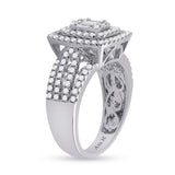 Anillo cuadrado de diamantes baguette para mujer de oro blanco de 14 quilates, 7/8 quilates 