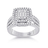 Anillo cuadrado de diamantes baguette para mujer de oro blanco de 14 quilates, 7/8 quilates 