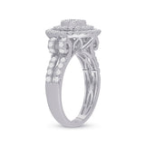 Anillo de oro blanco de 14 quilates para mujer con diamantes redondos y círculos de 1-1/3 quilates 