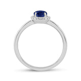 14kt White Gold Womens Round Blue Sapphire Diamond Halo Ring 7/8 Cttw