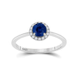 14kt White Gold Womens Round Blue Sapphire Diamond Halo Ring 7/8 Cttw