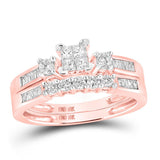 Anillo de boda nupcial cuadrado con diamantes de princesa de oro rosa de 10 quilates, 3/8 quilates 