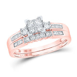 Anillo de boda nupcial con diamantes de princesa de oro rosa de 10 quilates, 1/2 quilates 