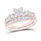 Anillo de boda nupcial con diamantes de princesa de oro rosa de 10 quilates, 7/8 quilates