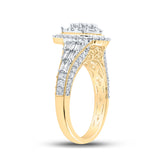 Anillo de oro amarillo de 10 quilates para mujer con diamantes redondos en forma de lágrima de 1-1/4 quilates 