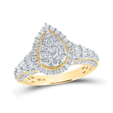 Anillo de oro amarillo de 10 quilates para mujer con diamantes redondos en forma de lágrima de 1-1/4 quilates 