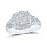 Anillo cuadrado de plata de ley con diamantes redondos para mujer, 1/4 quilates 