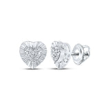 Pendientes de plata de ley con forma de corazón y diamantes redondos para mujer, 1/10 quilates 