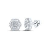 Pendientes de plata de ley para mujer con diamantes redondos hexagonales, 1/6 quilates 