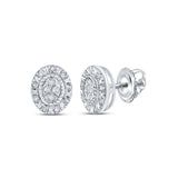 Pendientes ovalados de plata de ley con diamantes redondos para mujer, 1/10 quilates 