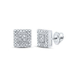 Pendientes cuadrados de plata de ley con diamantes redondos para mujer, 1/8 quilates 