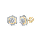 Yellow-tone Sterling Silver Womens Round Diamond Hexagon Cluster Earrings 1/3 Cttw