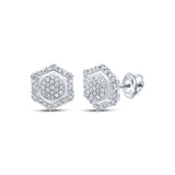 Pendientes de plata de ley para mujer con diamantes redondos hexagonales, 1/3 quilates 