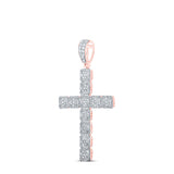 10kt Rose Gold Mens Round Diamond Cross Charm Pendant 1-1/2 Cttw