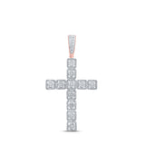 10kt Rose Gold Mens Round Diamond Cross Charm Pendant 1-1/2 Cttw