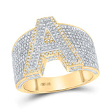 Anillo de oro bicolor de 10 quilates con diamante redondo para hombre con inicial de letra A, 1-1/4 quilates 