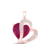 Colgante de oro rosa de 10 quilates con diamantes y rubíes en forma de corazón para mujer, 5 quilates 