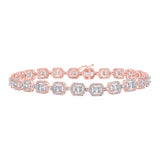 Pulsera de eslabones cuadrados con diamantes baguette para hombre en oro rosa de 10 quilates, 4 quilates 