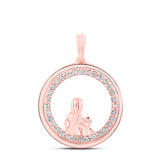 Colgante de oro rosa de 10 quilates para mujer con diamantes redondos y círculo para mamá infantil, 1/5 quilates 