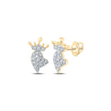 Pendientes de oro amarillo de 10 quilates para mujer con diamantes redondos y corona de corazón de 1/12 quilates 