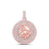 10kt Rose Gold Mens Round Diamond Lion Face Charm Pendant 2-1/2 Cttw