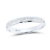 Anillo de boda de un solo canal con diamantes redondos para mujer de oro blanco de 14 quilates, 1/4 quilates 