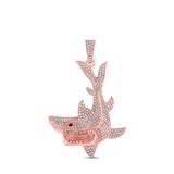 10kt Rose Gold Mens Round Diamond Shark Animal Charm Pendant 1-1/2 Cttw