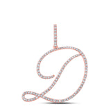 Colgante de oro rosa de 10 quilates para mujer con diamante redondo y letra inicial D de 5/8 quilates 