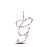 Colgante de oro rosa de 10 quilates con diamante redondo para mujer con letra inicial G de 1/2 quilates 