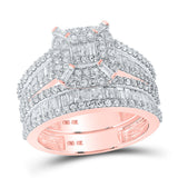 Anillo de boda nupcial con halo de diamantes baguette de oro rosa de 10 quilates, 1-3/4 quilates 