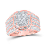 Anillo en racimo rectangular de diamantes baguette para hombre en oro rosa de 10 quilates, 4-3/4 quilates 