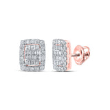 Pendientes rectangulares de oro rosa de 10 quilates con diamantes baguette para mujer, 1/2 quilates 