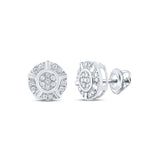 10kt White Gold Womens Round Diamond Cluster Earrings 1/10 Cttw