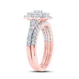 Anillo de boda nupcial con halo de diamantes redondos de oro rosa de 10 quilates, 1 quilates 