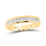 Anillo de boda de una sola fila de diamantes redondos para mujer de oro amarillo de 14 quilates, 1/2 quilates 