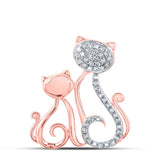 Colgante de oro rosa de 10 quilates con diamantes redondos para mujer, diseño de gato y gatito, 1/8 quilates 