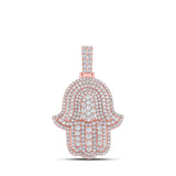 Colgante con dije de Hamsa de diamantes redondos para hombre en oro rosa de 10 quilates, 3-7/8 quilates 