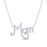 Sterling Silver Womens Round Diamond Mom Necklace 1/6 Cttw