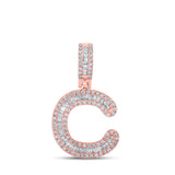 Colgante con letra inicial C y diamante baguette para hombre en oro rosa de 10 quilates, 1/2 quilates 