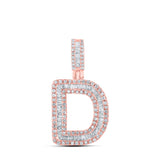 Colgante con letra inicial D de diamante baguette para hombre en oro rosa de 10 quilates, 1/2 quilates 