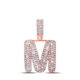 10kt Rose Gold Mens Baguette Diamond M Initial Letter Pendant 3/4 Cttw