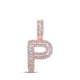 10kt Rose Gold Mens Baguette Diamond P Initial Letter Pendant 3/8 Cttw