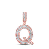 Colgante con letra inicial Q de diamante baguette para hombre en oro rosa de 10 quilates, 1/2 quilates 