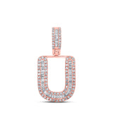 10kt Rose Gold Mens Baguette Diamond U Initial Letter Pendant 3/8 Cttw