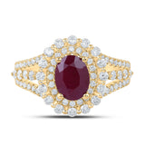 14kt Yellow Gold Womens Oval Ruby Solitaire Diamond Fashion Ring 2-3/8 Cttw