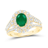 Anillo de oro amarillo de 14 quilates para mujer con solitario esmeralda ovalada y diamantes de 1-7/8 quilates 