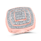 Anillo cuadrado de diamantes redondos para hombre en oro rosa de 10 quilates, 4 quilates 