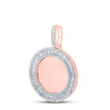 Colgante con dije circular con memoria de diamantes baguette para hombre en oro rosa de 10 quilates, 1-1 / 2 quilates 