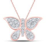 10kt Rose Gold Womens Round Diamond Butterfly Pendant 1/6 Cttw